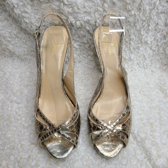 Kate Spade Metallic Gold Slingback Peep-toe Heels sz 9.5 - Picture 2 of 9